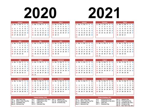 Printable Calendar 2020 2021 Two Year Per Page Free Pdf Word