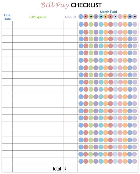 Free Printable Monthly Bill Chart