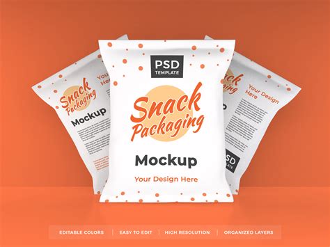 Realistic Snack Packaging Mockup Psd Illustration Par Dendysign
