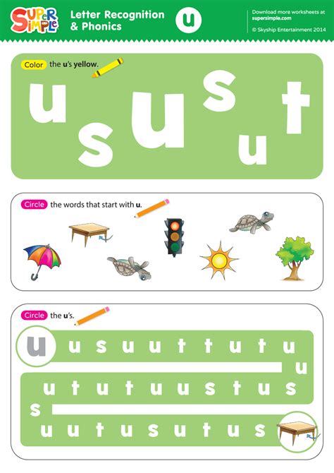 Letter Recognition And Phonics Worksheet U Lowercase Super Simple