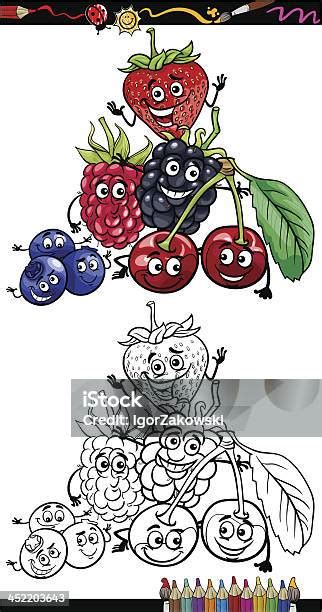 Kartun Berry Buahbuahan Untuk Mewarnai Buku Ilustrasi Stok Unduh