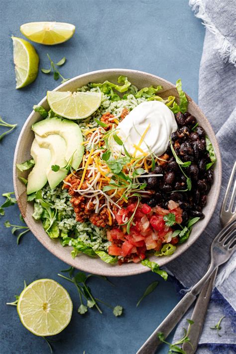 Turkey Taco Rice Bowls With Tangy Cilantro Rice Chipotle Bowl