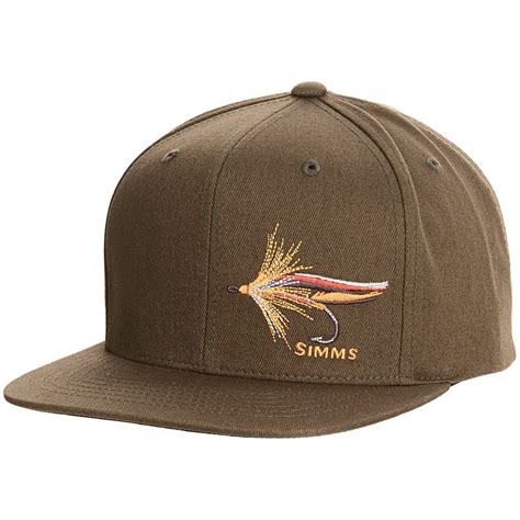 Simms Fly Fishing Twill Flat Brim Snapback Hat Cap Loden Color Fly