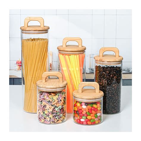 High Borosilicate Storage Jar With Wooden Handle Cover China High Borosilicate Storage Jar And