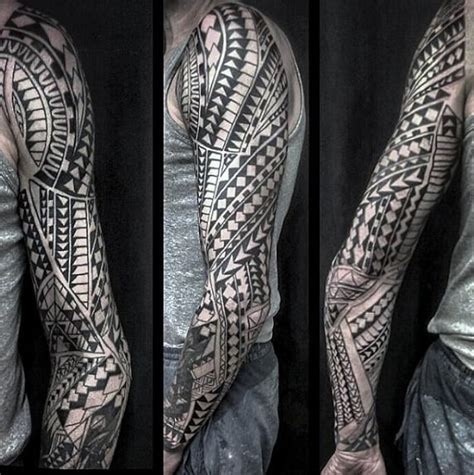 The design can reveal the definition of the underlying muscles on a man's arm, making him look even more muscular. 90 Tribal Sleeve Tattoos For Men - Manly Arm Design Ideas