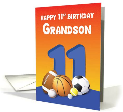 Grandson 11th Birthday Sports Balls Card 1611690