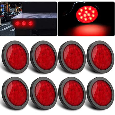 8pcs 4 Inch Round Led Trailer Tail Lights Red 4 Round Led Stop Turn