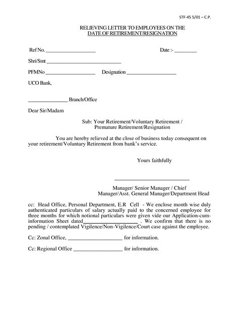 Job Relieving Letter Format Sample Pdf Template
