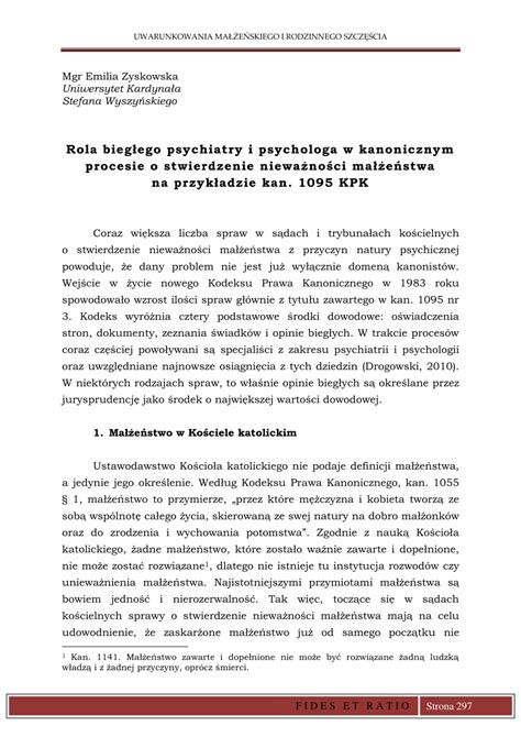 PDF Rola biegłego psychiatry i psychologa w kanonicznym procesie o