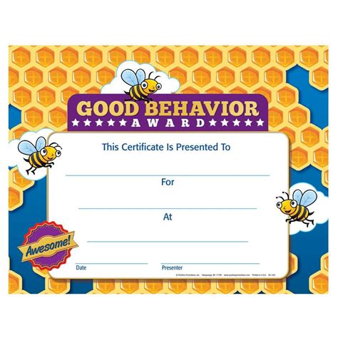 Good Behavior Award Certificate Positive Promotions