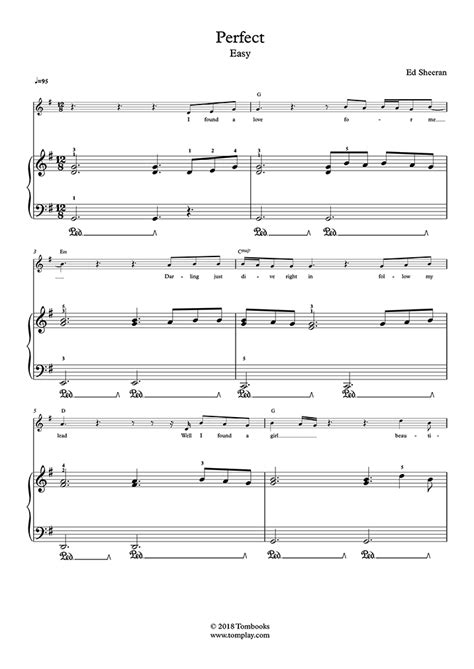 Perfect Easy Level Solo Piano Ed Sheeran Piano Sheet Music