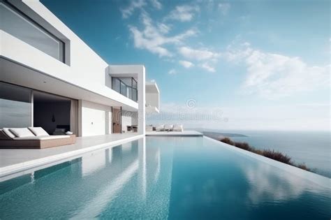 Luxury Residential Minimalist Villa With Pool View Generative Ai Stock