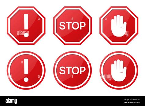 Set Of Red Stop Sign With Arrow Word And Hand Stock Vector Image And Art