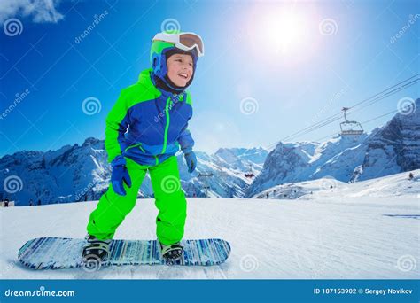 Snowboard Boy Move Fast On The Ski Resort Hill Stock Photo Image Of