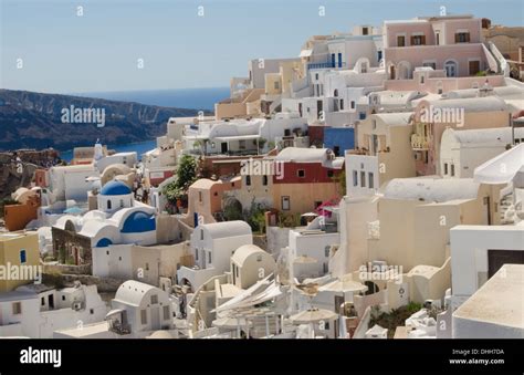 Greece Santorini Oia Cyclades White Buildings And Steep Mountains Greek