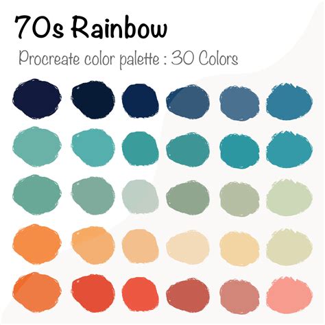 Retro Color Palette Midcentury 70s Color Palette Procreate Swatches