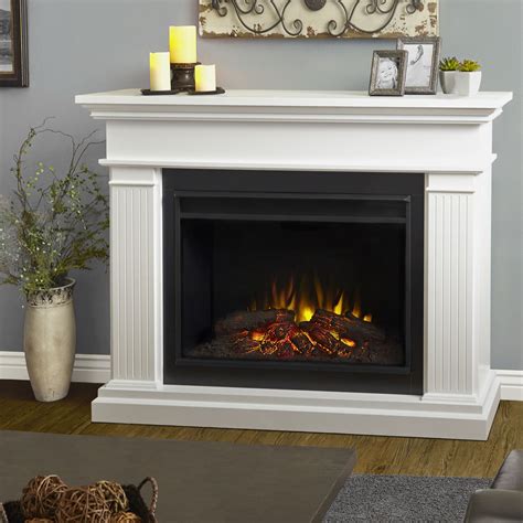 White Electric Fireplace With Stone