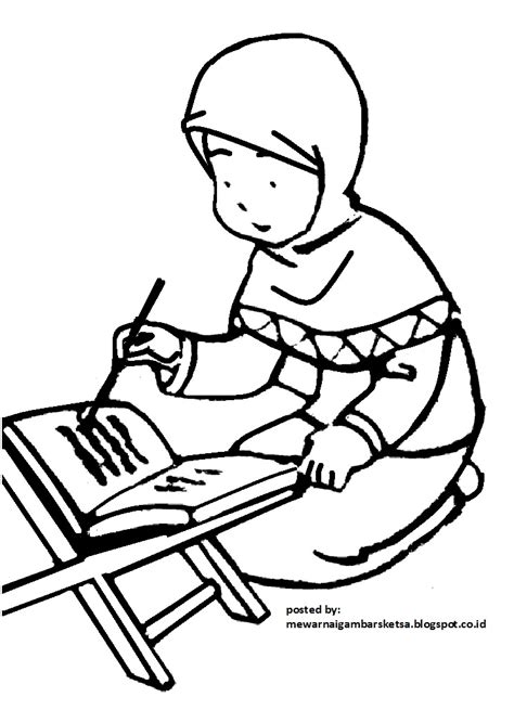 Mewarnai Gambar Mewarnai Gambar Sketsa Kartun Anak Muslimah 18 Sedang