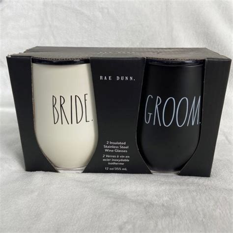 Rae Dunn Dining Set Of Rae Dunn Bride And Groom Insulated Stainless Steel Wine Glasses