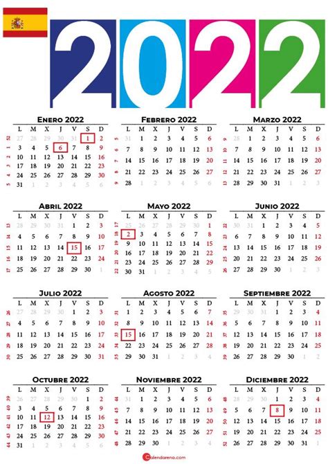 Calendario 2022 Con Días Festivos Calendario Calendario Con Dias