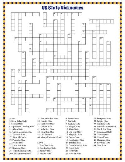 United States State Capitals Crossword Puzzle Printab