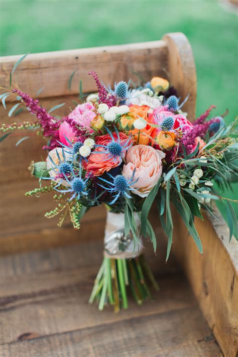Colorful Wild Bridal Bouquet With Messy Greens