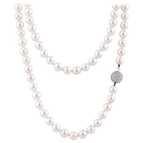 Pearl Necklace With Diamond Ball Clasp For Sale At 1stdibs Diamond