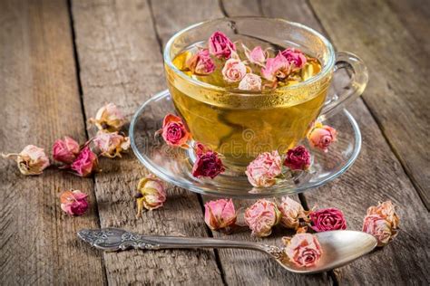 Cup Of Green Tea With Dried Roses Stock Image Image Of Herb