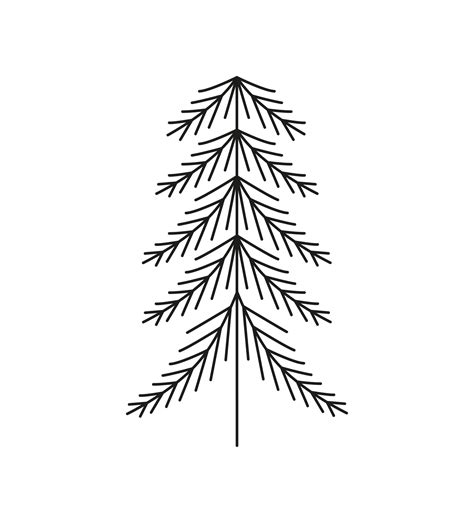 Fluffy Pine Christmas Tree Linear Art Outline Line Art Hand Drawn