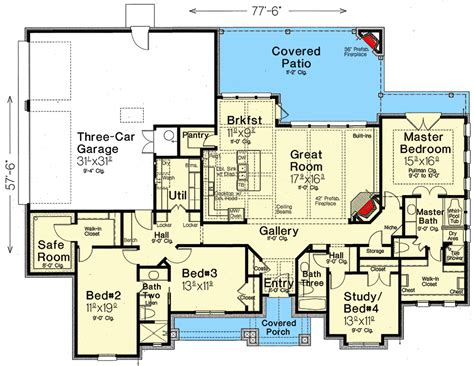 One Level Hill Country House Plan With Safe Room 48600fm