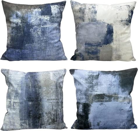 Blue And Grey Pillow Covers Hadeeong 18x18in Abstract Art Artwork