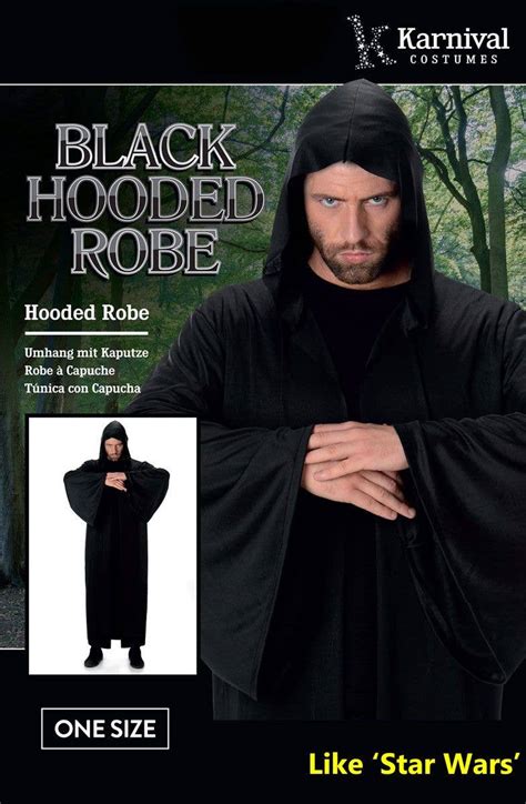 Black Hooded Robe Mens Costume Long Black Halloween Costume Robe