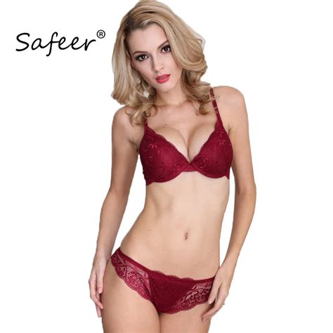 Lace Bra And Panty Set Embroidery Satin Sexy Womens Brief Push Up