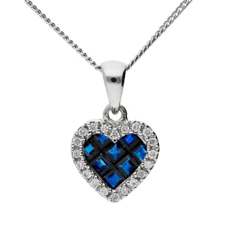 18ct White Gold 035ct Sapphire And 010ct Diamond Fancy Heart Pendant