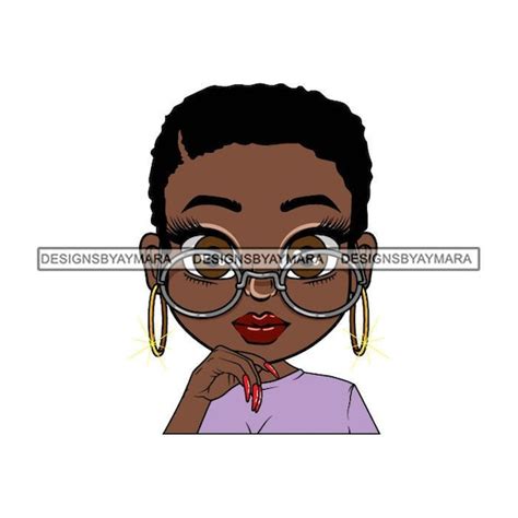 Afro Woman Wearing Glasses Short Hair Melanin Long Nails Black Etsy