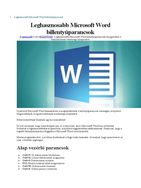 Microsoft Word Billentyűparancsok Pdf