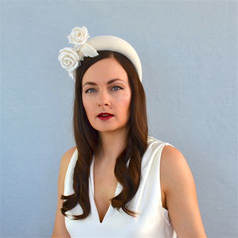 Katrina Ivory Felt Bridal Headband With Hand Made Velvet Roses Rubina Millinery