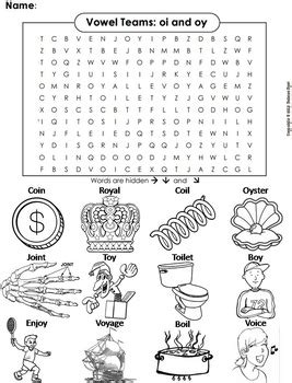 Digraph online worksheet for kindergarten. oi oy Vowel Team: Phonics Worksheet: Digraphs Word Search/ Coloring Sheet