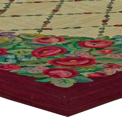 Vintage American Hooked Red Roses Handwoven Wool Rug Bb2647 By Dlb