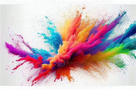 Colorful Rainbow Holi Paint Color Powder Explosion Isolated White Wide