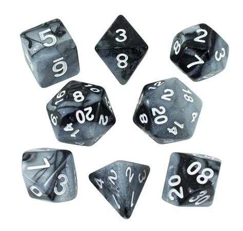 Grey And Black Dnd Dice 8 Dice Polyhedral Rpg Set With Extra D20