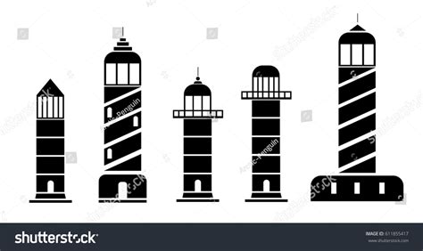 Silhouettes Various Lighthouses Isolated On White Stock Vector Royalty