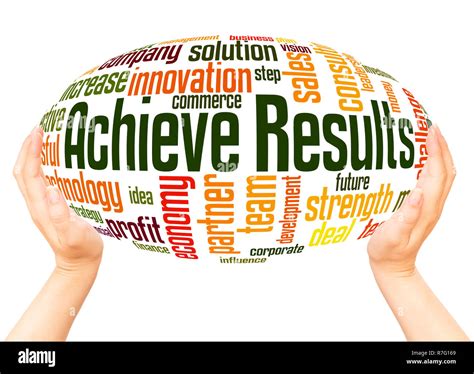 Achieve Results Word Cloud Hand Sphere Concept On White Background