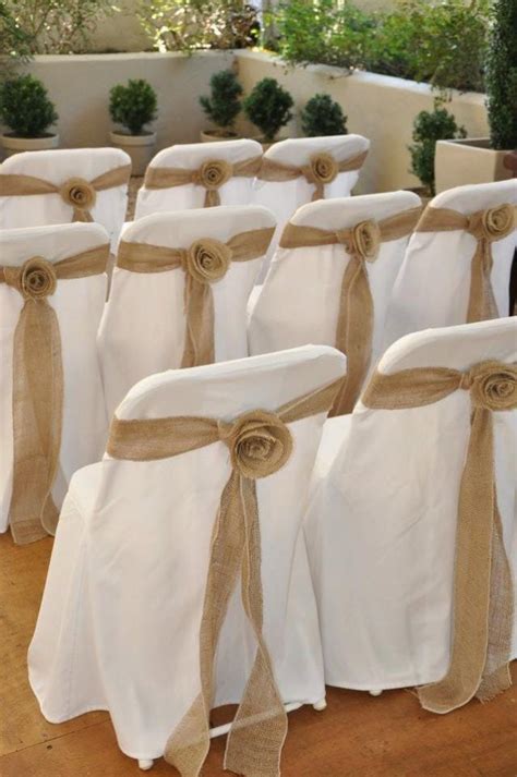 Fancy the thought of having more than just a floppy bow tied around a chair or a sheer chair sleeve pulled over, wedding. Ceremony - Burlap Rosette Chair Sash #2066258 - Weddbook