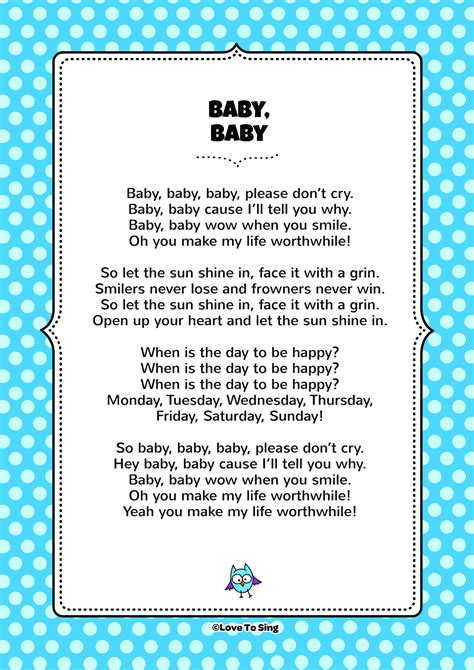 Baby Song Free Video Song Lyrics And Activities Baby Songs Kids