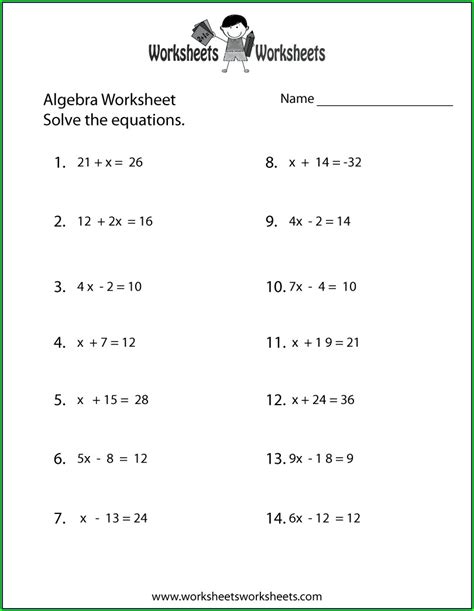6th Grade Algebra Worksheet