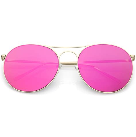 Retro Modern Oversize Round Mirrored Flat Lens Aviator Sunglasses Zerouv