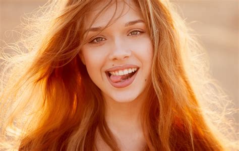 Wallpaper Face Women Model Depth Of Field Long Hair Open Mouth Tongues Nose Emotion