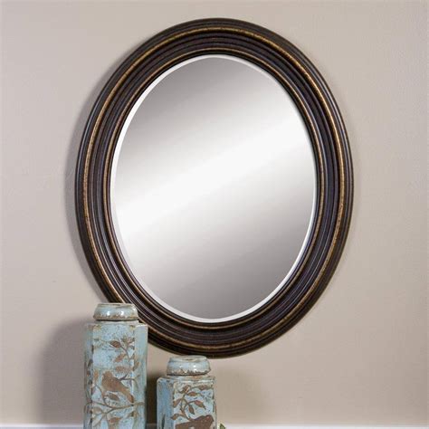 Global Direct 34 In X 28 In Rubbed Bronze Wood Oval Framed Mirror