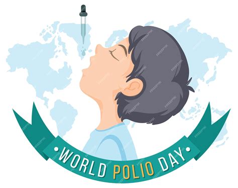 Баннер всемирного дня полиомиелита с мальчиком получающим пероральную вакцину против